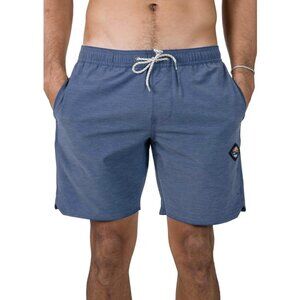 Vissla Men's Solid Sets 17.5” Ecolastic Swim Trunks in Dark Denim Blue, size XL